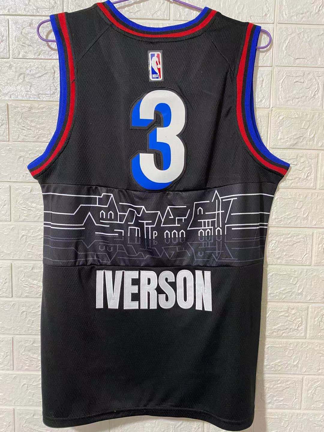 Men Philadelphia 76ers #3 Iverson Black Nike City Edition NBA Jerseys